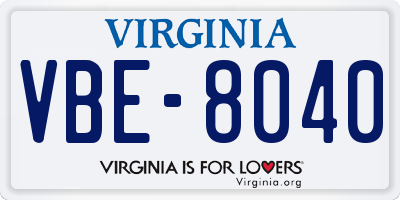 VA license plate VBE8040