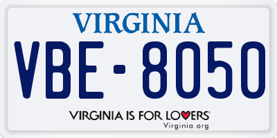VA license plate VBE8050