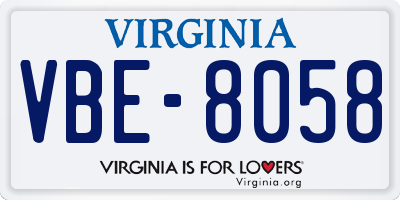 VA license plate VBE8058