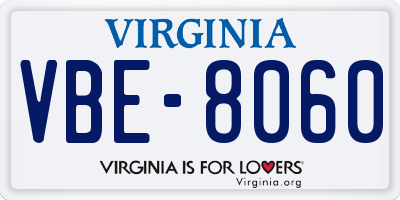 VA license plate VBE8060