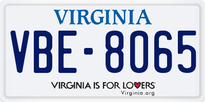 VA license plate VBE8065