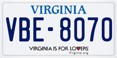 VA license plate VBE8070
