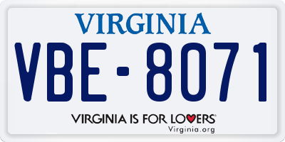 VA license plate VBE8071
