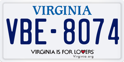 VA license plate VBE8074