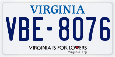 VA license plate VBE8076