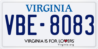 VA license plate VBE8083