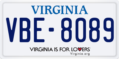 VA license plate VBE8089