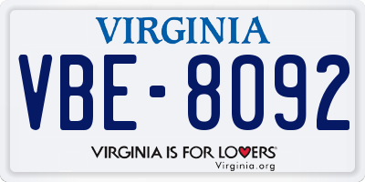 VA license plate VBE8092