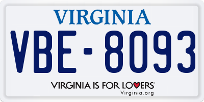 VA license plate VBE8093