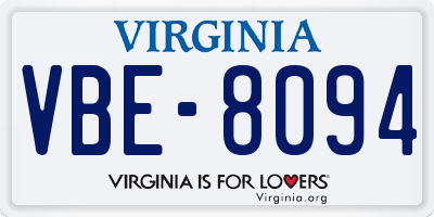 VA license plate VBE8094