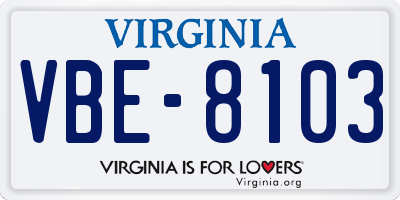 VA license plate VBE8103