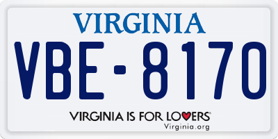 VA license plate VBE8170