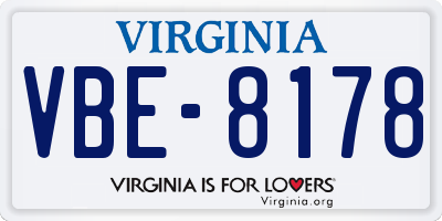 VA license plate VBE8178