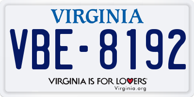 VA license plate VBE8192
