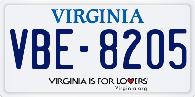 VA license plate VBE8205