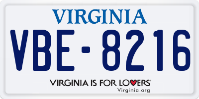 VA license plate VBE8216
