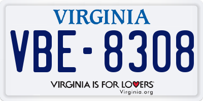 VA license plate VBE8308
