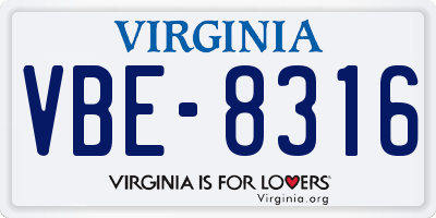 VA license plate VBE8316