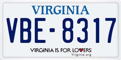 VA license plate VBE8317