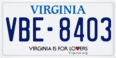 VA license plate VBE8403