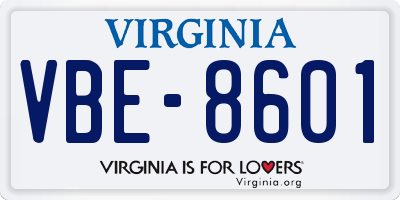 VA license plate VBE8601