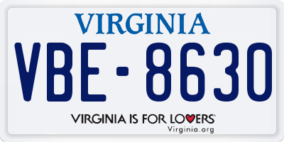 VA license plate VBE8630