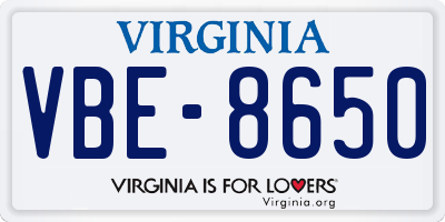 VA license plate VBE8650