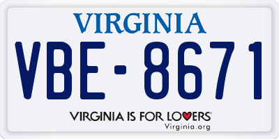VA license plate VBE8671