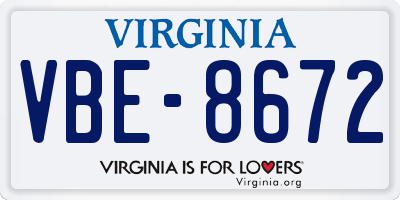 VA license plate VBE8672