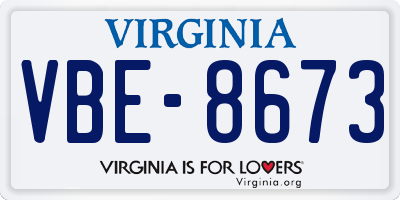 VA license plate VBE8673