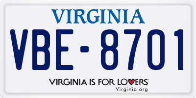 VA license plate VBE8701