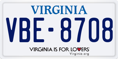 VA license plate VBE8708