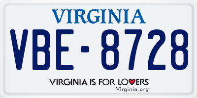 VA license plate VBE8728