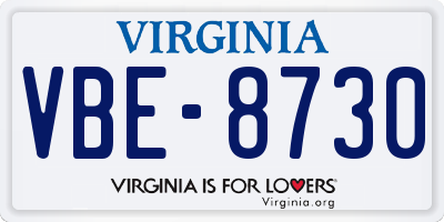 VA license plate VBE8730