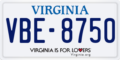 VA license plate VBE8750