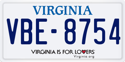 VA license plate VBE8754