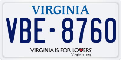 VA license plate VBE8760