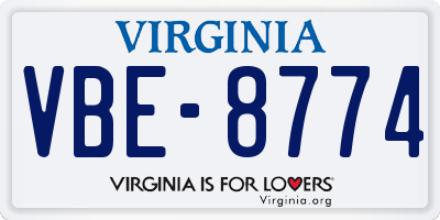 VA license plate VBE8774