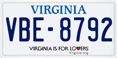 VA license plate VBE8792