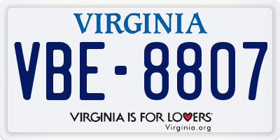 VA license plate VBE8807