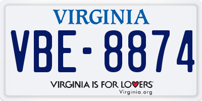 VA license plate VBE8874