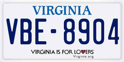 VA license plate VBE8904