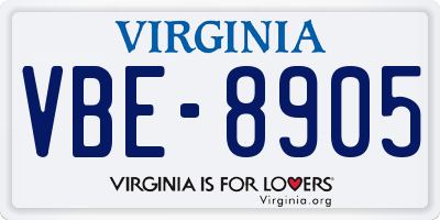 VA license plate VBE8905