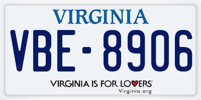 VA license plate VBE8906