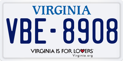 VA license plate VBE8908