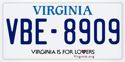 VA license plate VBE8909