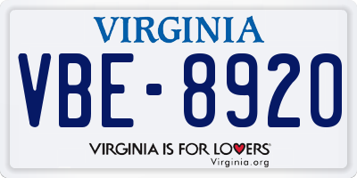 VA license plate VBE8920