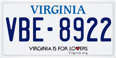 VA license plate VBE8922
