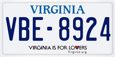 VA license plate VBE8924