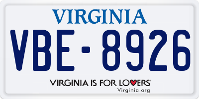 VA license plate VBE8926